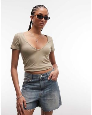 Monki Camiseta De Corte Slim Con Cuello De Pico - Azul
