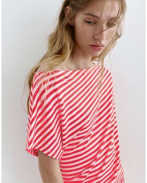 Pull&Bear – kurzes, asymmetrisches kleid mit streifen - Pink