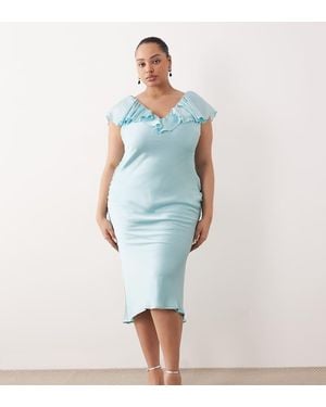 Pretty Lavish Curve Ruffle Midaxi Dress - Blue