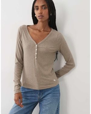Abercrombie & Fitch Top Henley Acanalado De Manga Larga - Neutro