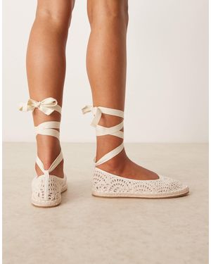 Mango Crochet Ballet Pumps - Natural