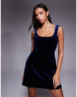 ASOS Velvet Square Neck Seam Detail Mini Dress - Black