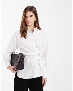 New Look Poplin Overhemd Met Gestrikte Zijkant - Wit