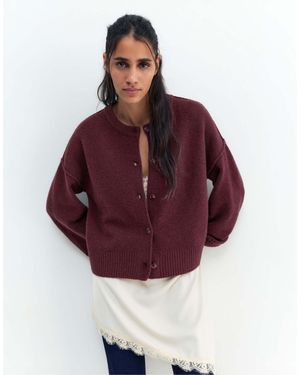 Pull&Bear Gilet boutonné à manches raglan - bordeaux - Rouge