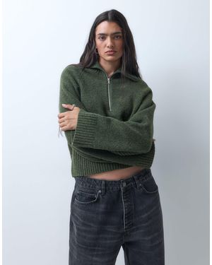 Monki Pull à demi-zip kaki - Vert