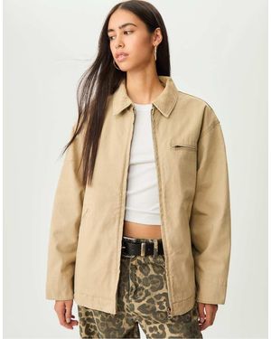 Stradivarius Jacket With Pockets And A Contrast Collar - Natural