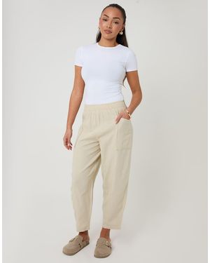 Threadbare Linen Blend Pocket Detail Barrel Leg Trousers - Natural