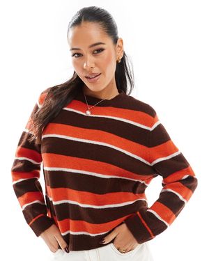 ASOS – oversize-pullover mit braunen und burgunderroten streifen - Orange