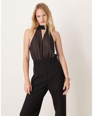 Mango High Neck Sheer Detail Jumpsuit - Black