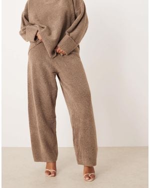 Pretty Lavish Curve Textured Knit Drawstring Wide Leg Pants - Natural