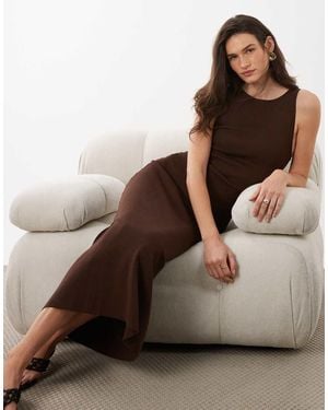 Mango Boat Neck Sleeveless Midi Dress - Brown