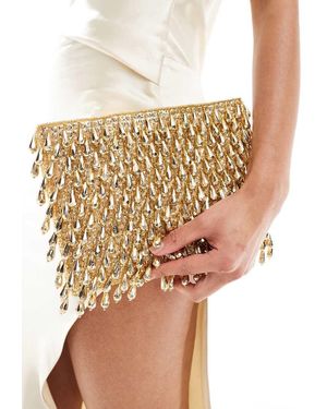 ASOS All Over Beaded Zip Top Clutch Bag - Metallic