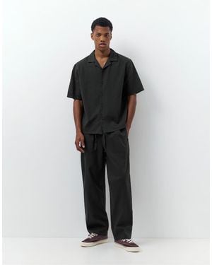 Pull&Bear Linen Blend Trousers - Black