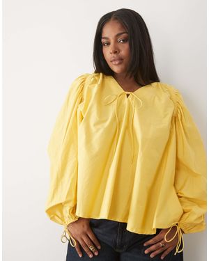 ASOS Asos Design Curve Ruched Detail Long Sleeve Top - Yellow