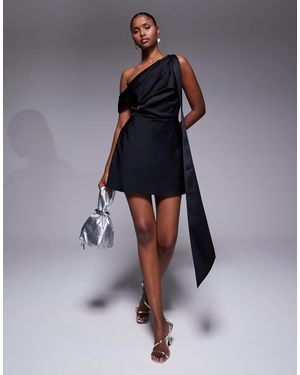 ASOS Satin Scarf Detail Fallen Shoulder Romper - Blue