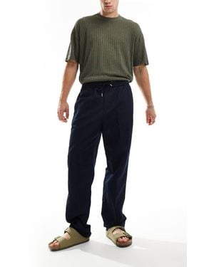 GANT Drawcord Cotton Linen Trousers - Blue