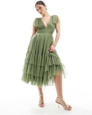LACE & BEADS Bridesmaid Madison Midi Dress - Green