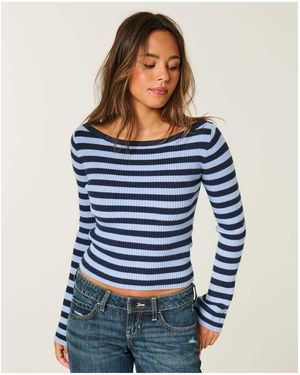 Hollister Slash-Neck Bell Sleeve Jumper - Blue