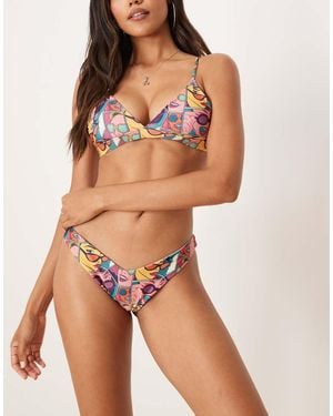 OOSC Slip Bikini Rosa Con Motivo Effetto Fumetti E Taglio A V - Marrone