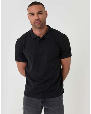 Threadbare Textured Cotton Polo Shirt - Black