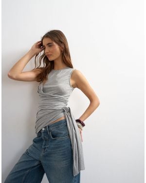 TOPSHOP Wrap Scarf Tie Detail Sleeveless Tank - White