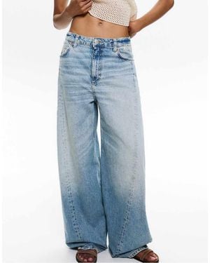 Pull&Bear Mid Waist Barrel Leg Jeans - Blue