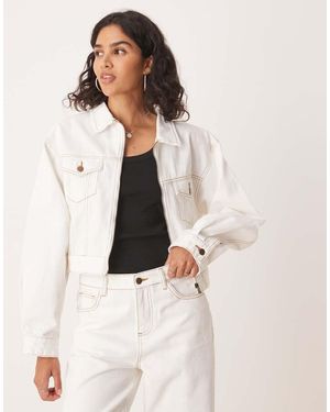 SNDY'S Denim Balloon Sleeve Contrast Stitch Jacket Co-Ord - White