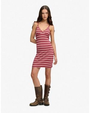 Superdry – minikleid aus geripptem jersey - Rot
