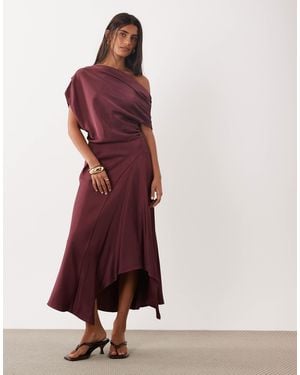 Mango Robe midi en satin à une épaule rose - Violet