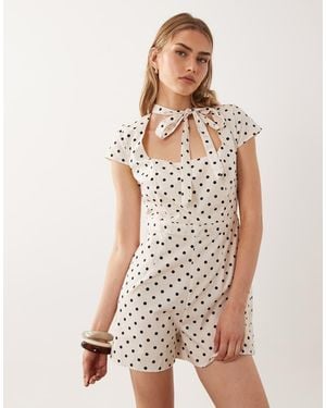 Miss Selfridge Romper With Neck Tie - White