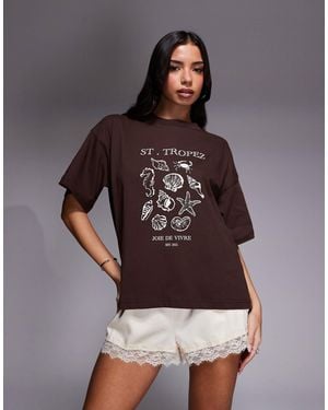 The Frolic Exclusive Cotton 'st Tropez' Shell Front Graphic T-shirt - Brown