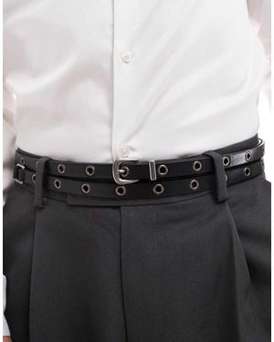 ASOS Faux Leather Studded Double Strap Skinny Belt - Black