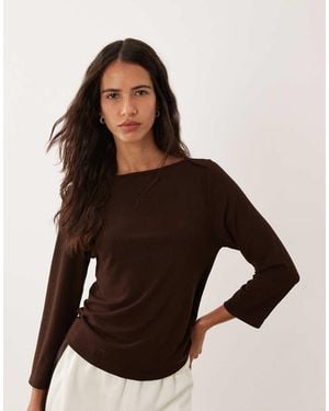 ASOS Lounge Mix And Match Rib 3/4 Sleeve Boatneck Top - Brown