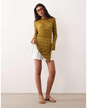 Miss Selfridge Shirred Asym Sheer Knit Top - Natural