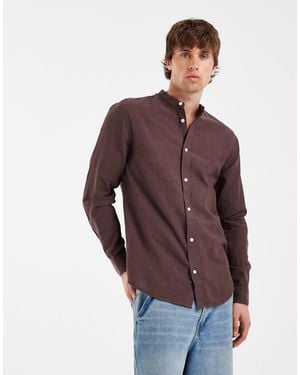 Only & Sons Linen Mix Band Collar Shirt - Purple