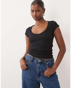 ASOS Geribbelde Babytee Met Raglanmouwen En V-Hals - Blauw