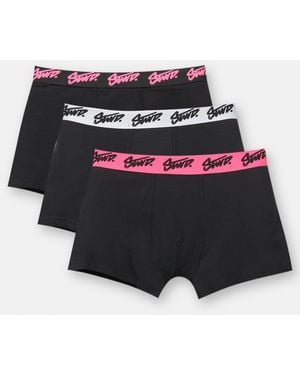 Pull&Bear Pack Of 3 Black Boxers With Pink Stwd Logo - Multicolour