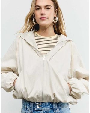 Stradivarius Basic Nylon Hooded Jacket - Natural