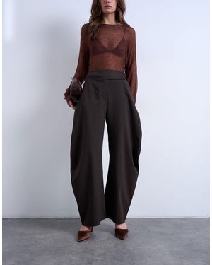 TOPSHOP Stripe Tailored Barrel Leg Trouser - White