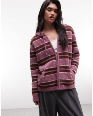 Daisy Street Flauschige strickjacke mit reißverschluss und kapuze - Rot