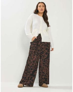 Yours Clothing Abstract Wide Leg Trousers - White