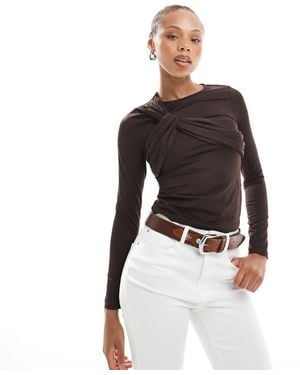 4th & Reckless Asymmetric Bust Detail Long Sleeve Top - Black