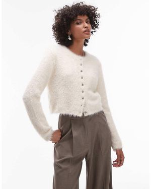 TOPSHOP Knitted Fluffy Micro Cardi - Natural
