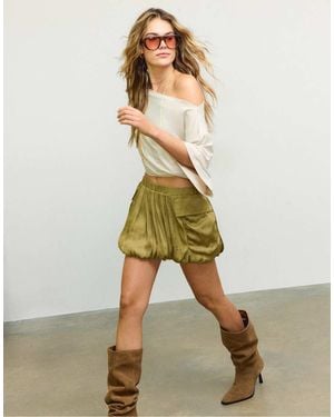Stradivarius Sateen Balloon Skirt With Pockets - Green