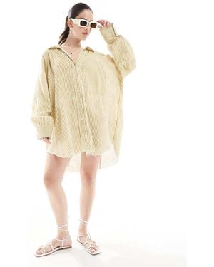ASOS Relaxed Laundered Shirt Mini Dress - Natural