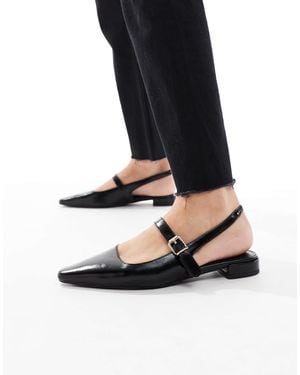 London Rebel Luna Sling Back Pointed Toe Flats - Black
