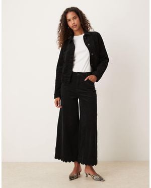 Nobody's Child Scallop Trim Cord Wide Leg Jeans Co-ord - Black