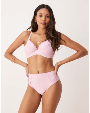 Peek & Beau High Waist Bikini Bottom With Double Scallop Detail - Brown