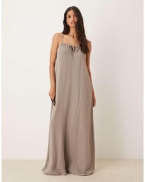 Jdy Cheesecloth Sleeveless Tie Front Maxi Dress - Natural
