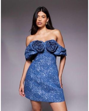 ASOS Bandeau Corsage Off The Shoulder Dress - Blue